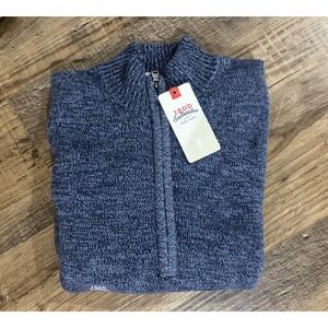 NEW IZOD Saltwater Field house Sweater 1/4 Zip 100% Cotton Blue‎ Mens Med NEW!
